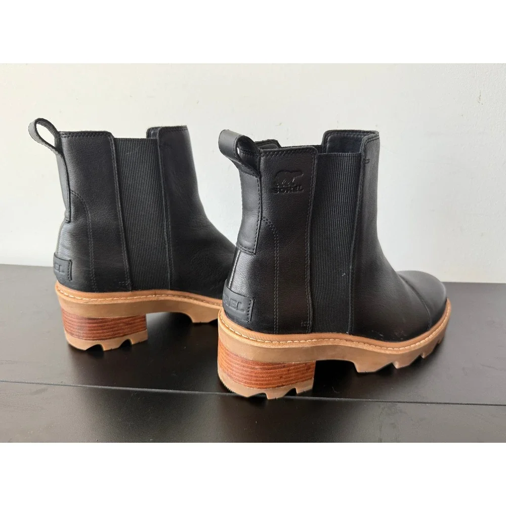 Sorel Joan Now Chelsea Boots Womens 11 Black Leather Lug Sole Block Heel